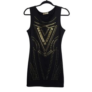ARDEN B Vintage Gold Studded Black Mini Dress Size Small
